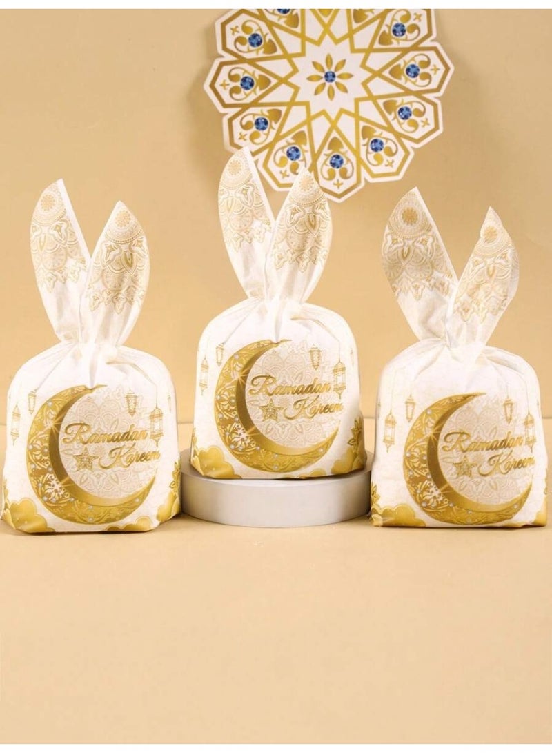 توزيعات رمضان 25 قطعة أكياس هدايا بلاستيكية بتصميم هلال ونجمة ذهبية وعبارة رمضان كريم، مناسبة لتقديم الحلوى وزينة حفلات رمضان والعيد - Image 2